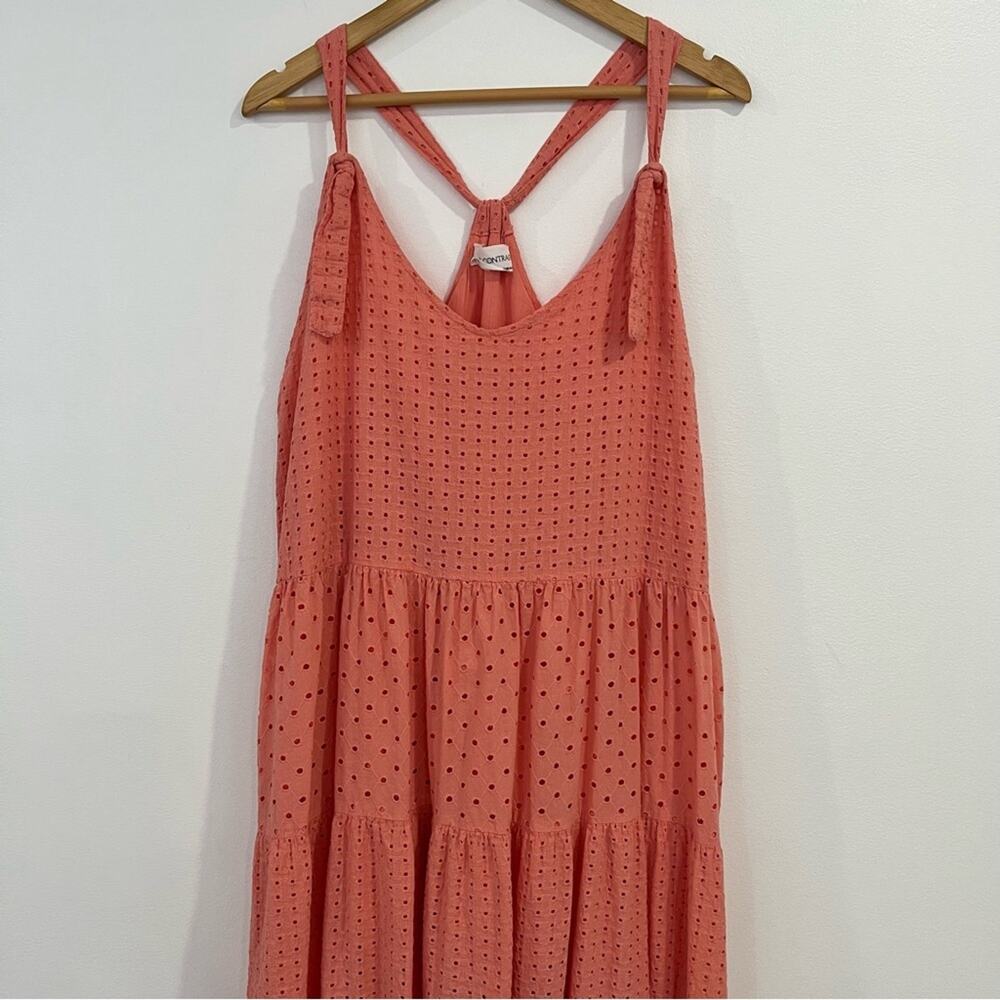 Self Contrast Cabana Cotton Coral Tiered Maxi‎ Dress Large Resortwear - Picture 3 of 11